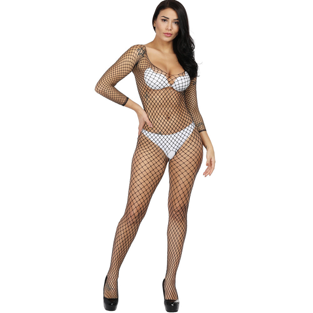 Mesh Bodysuit Hollow Long Sleeve Stockings for Women