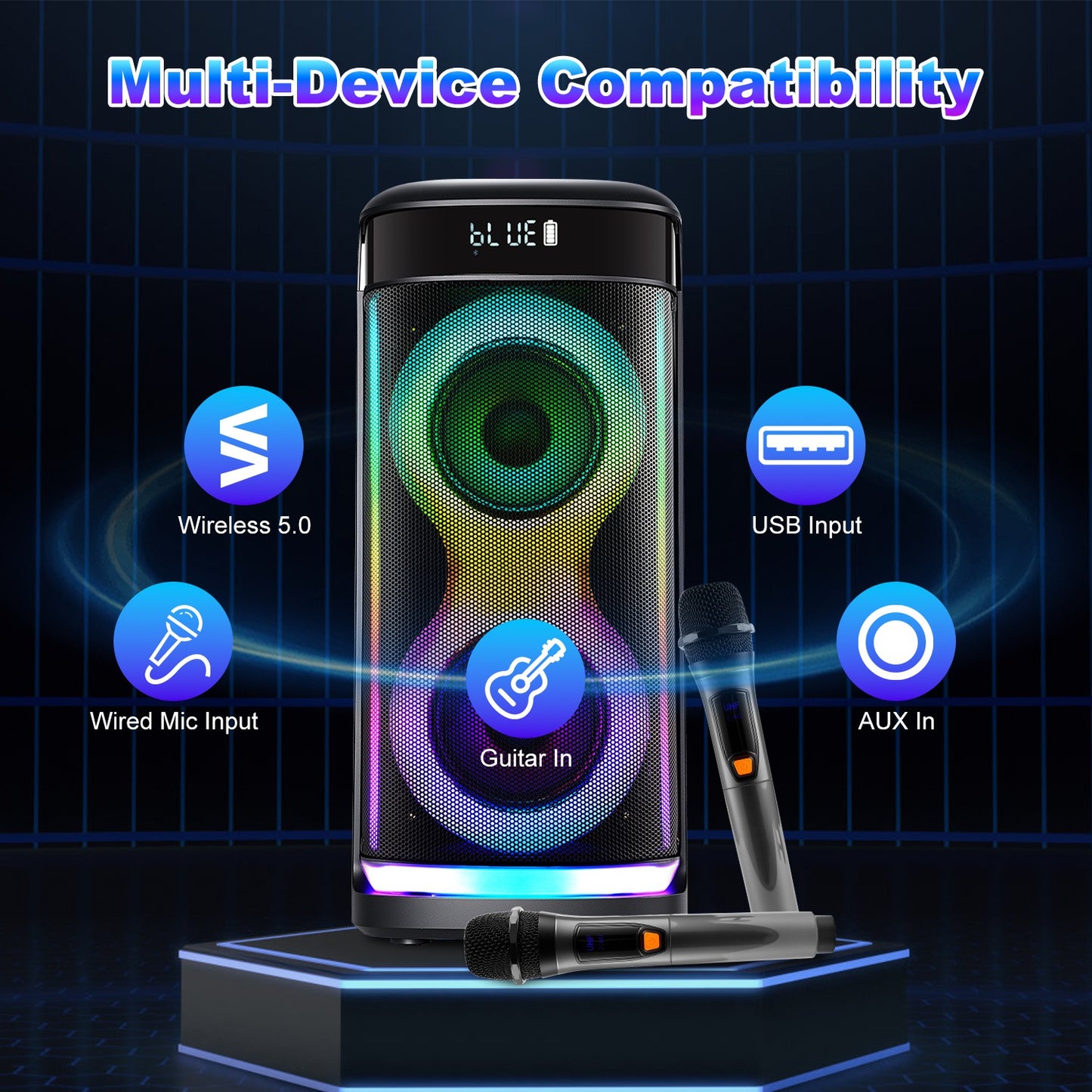 Portable Wireless Party Speaker with RGB Lights and Mic