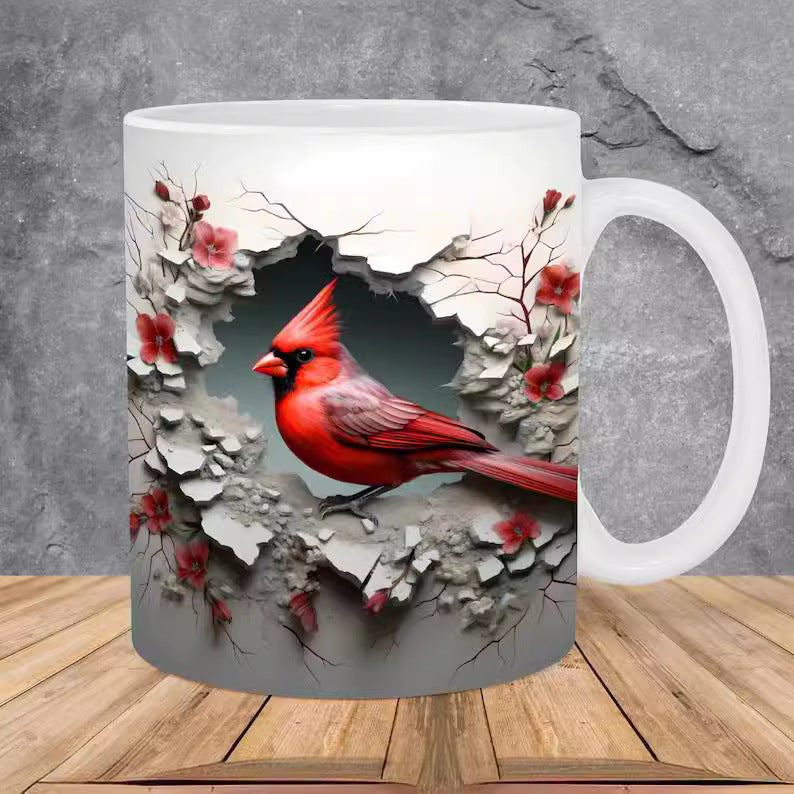 Ceramic Coffee Mug with Bird Design - 301-400ml, Modern Home Drinkware