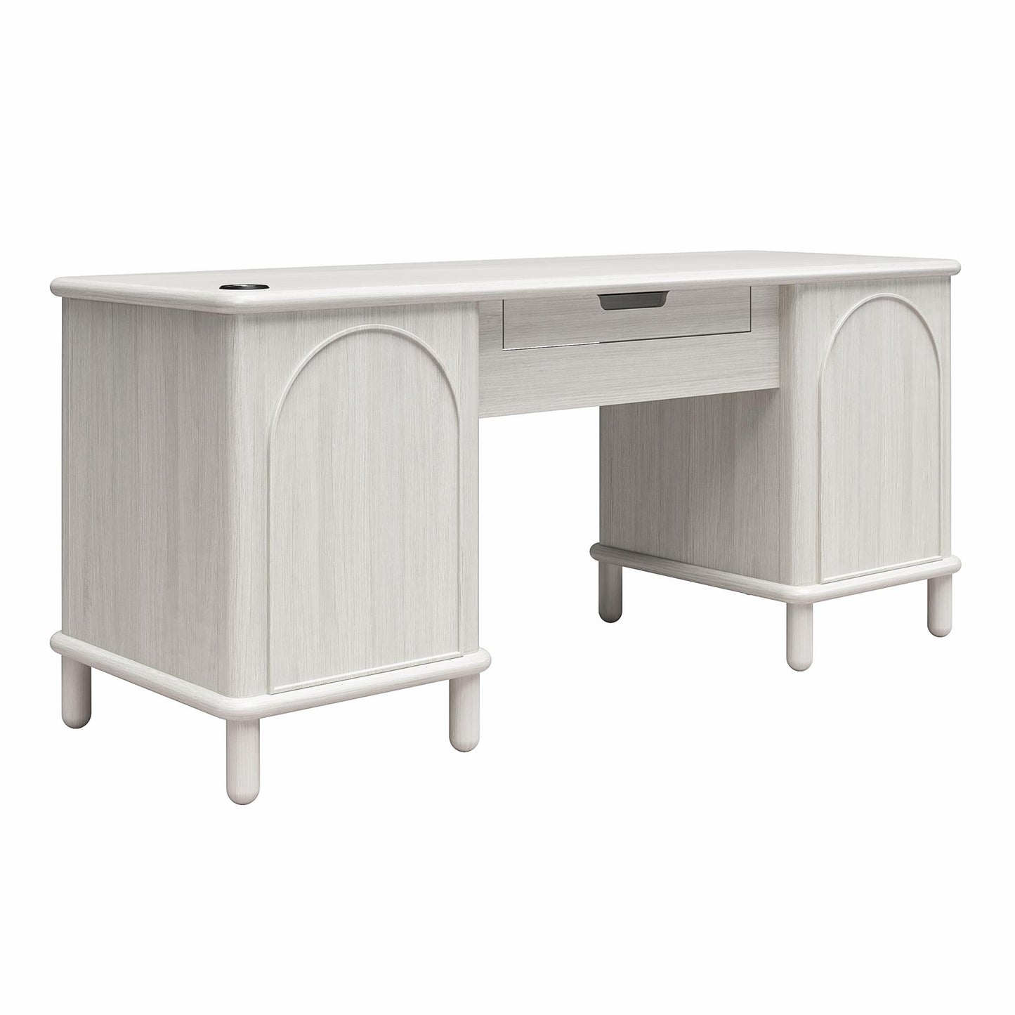Selena Double Pedestal Desk - Rustic White Solid Wood