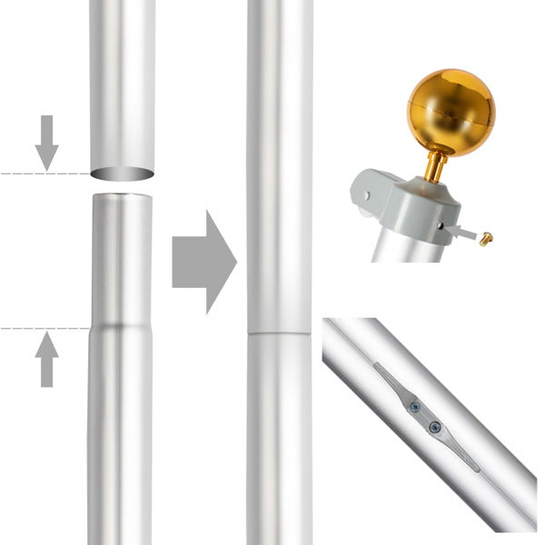 Adjustable Aluminum Flagpole Kit with 2 Flags and Finial - 25ft Outdoor Decoration