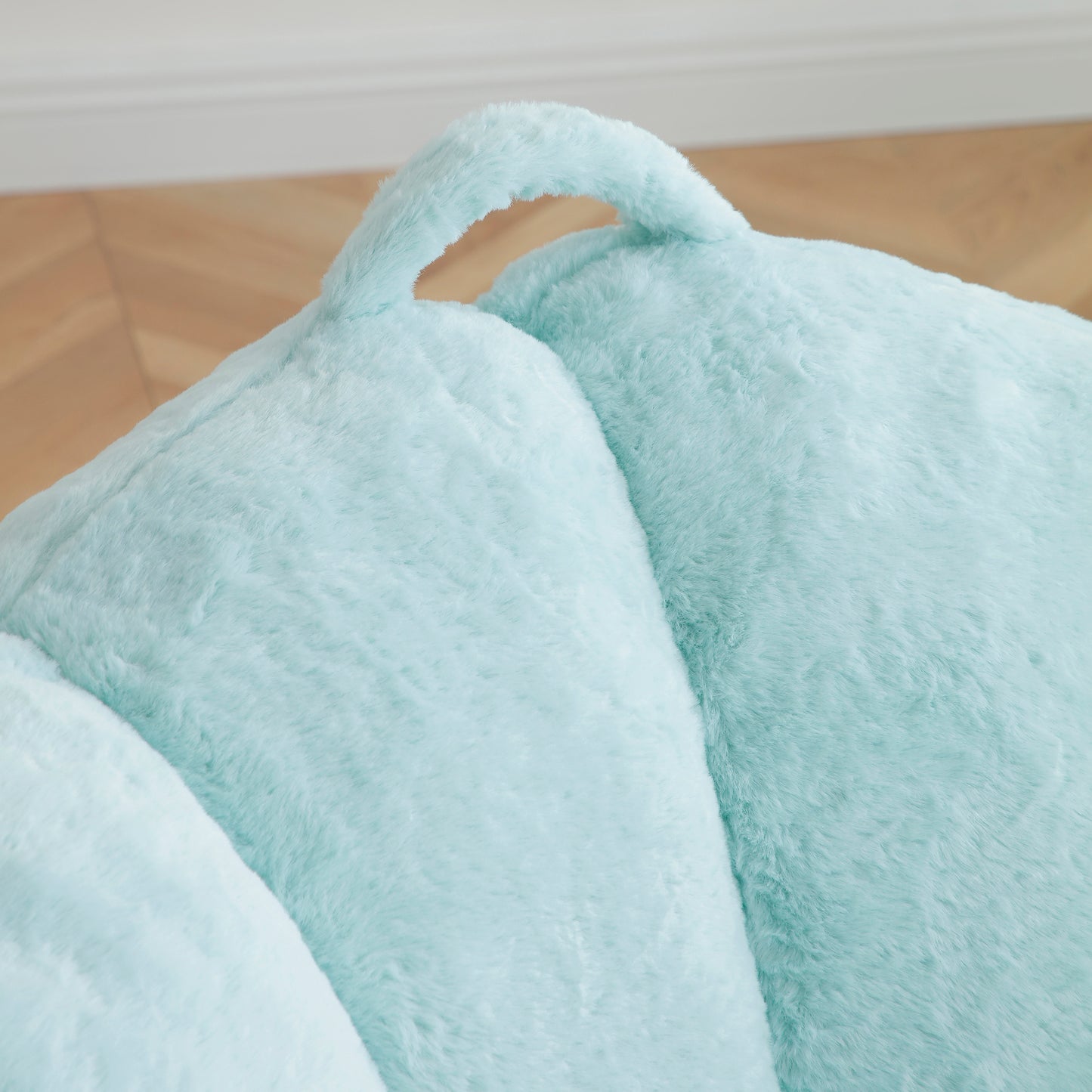 Oversized Faux Fur Bean Bag Chair with Footstool - Light Blue