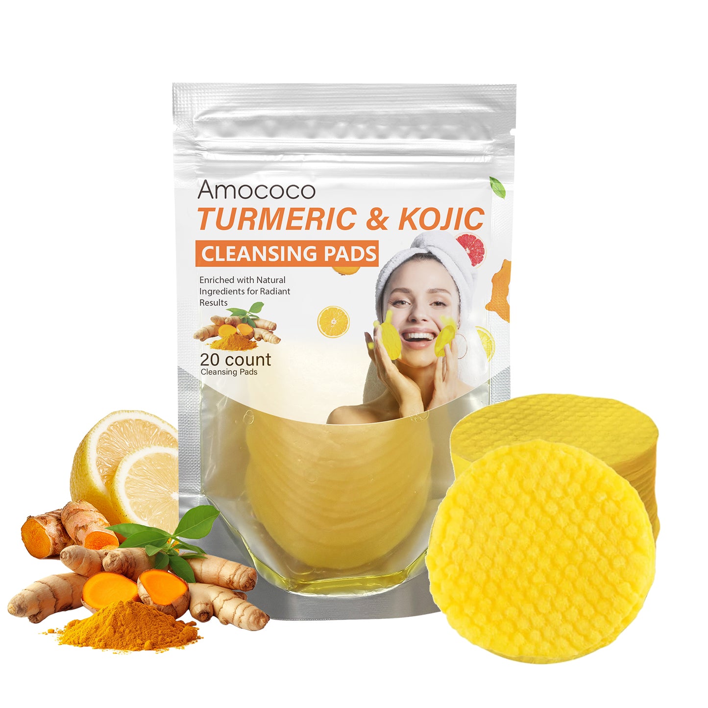 Turmeric & Kojic Acid Cleansing Pads - 20 Count Brightening Skin Exfoliator