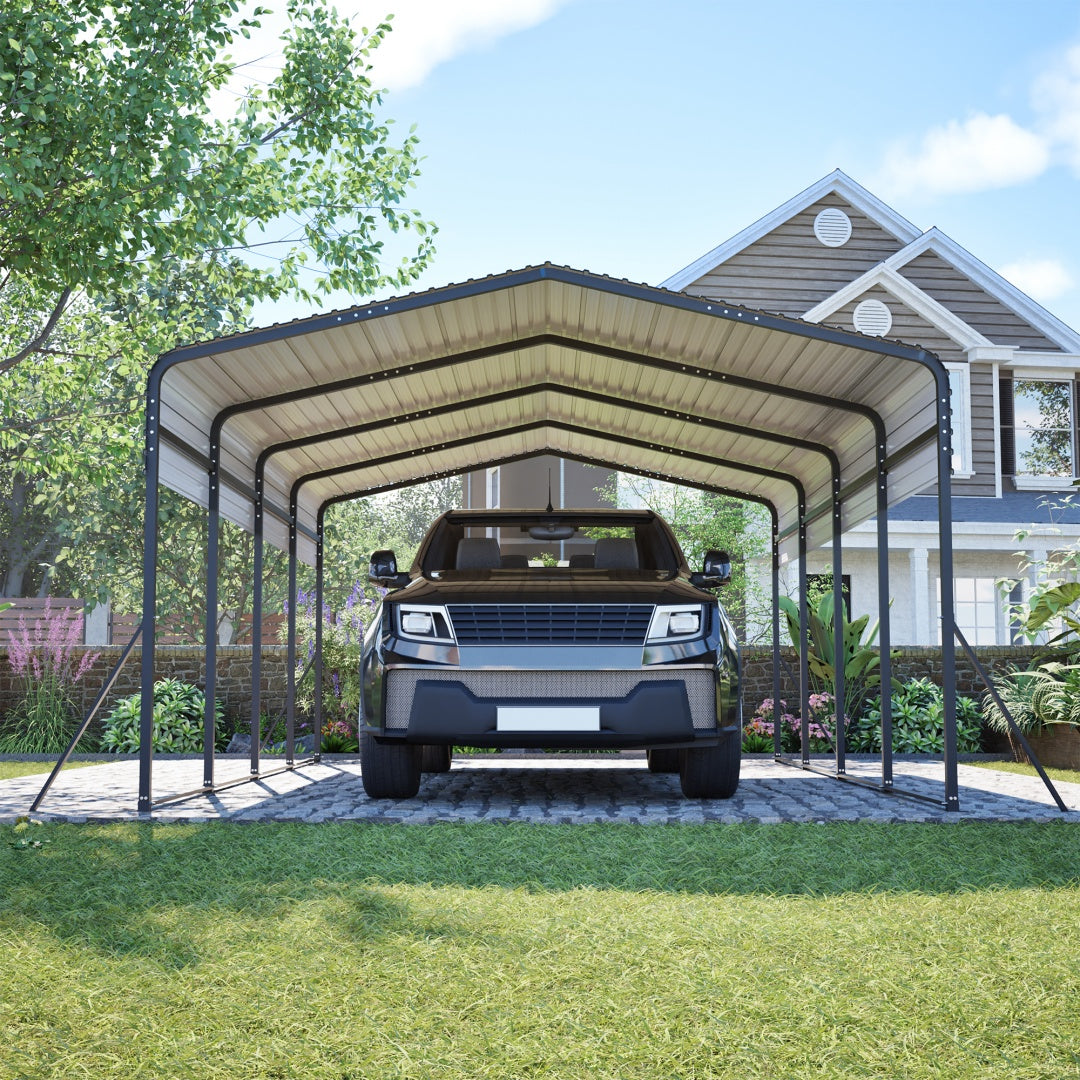 Heavy Duty Galvanized Steel Carport Canopy with Waterproof Roof - Large Capacity Shelter