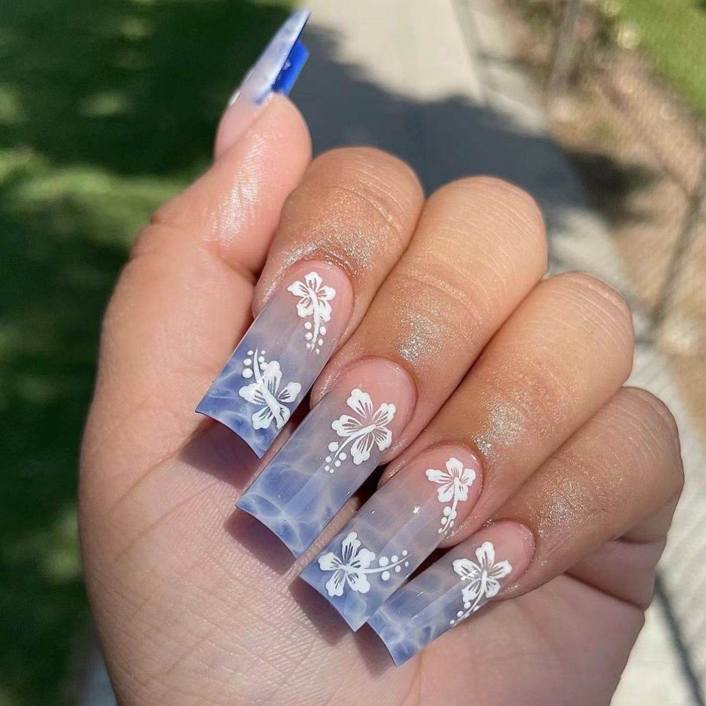 Summer Sea Blue Gradient Rectangle Nail Stickers for Nail Art