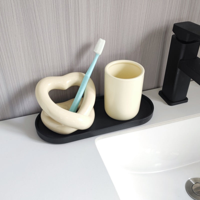 Ceramic Toothbrush Holder Couple Bathroom Storage Rack - Multiple Colors