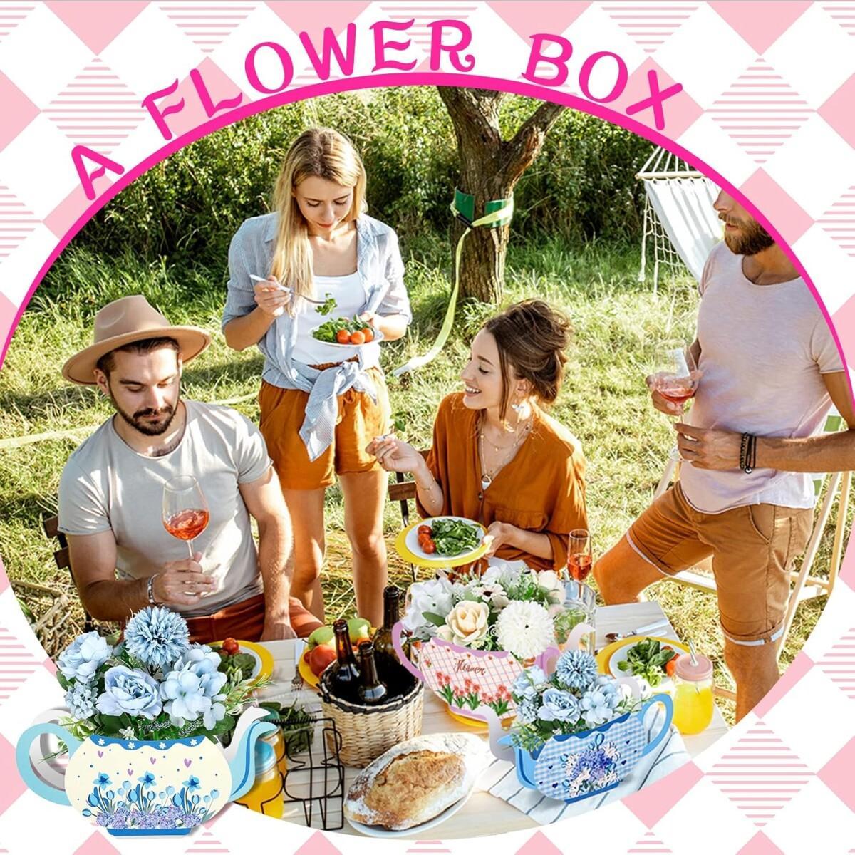 24 Pcs Tea Party Flower Box Centerpieces - Pink, Blue, Green, Yellow