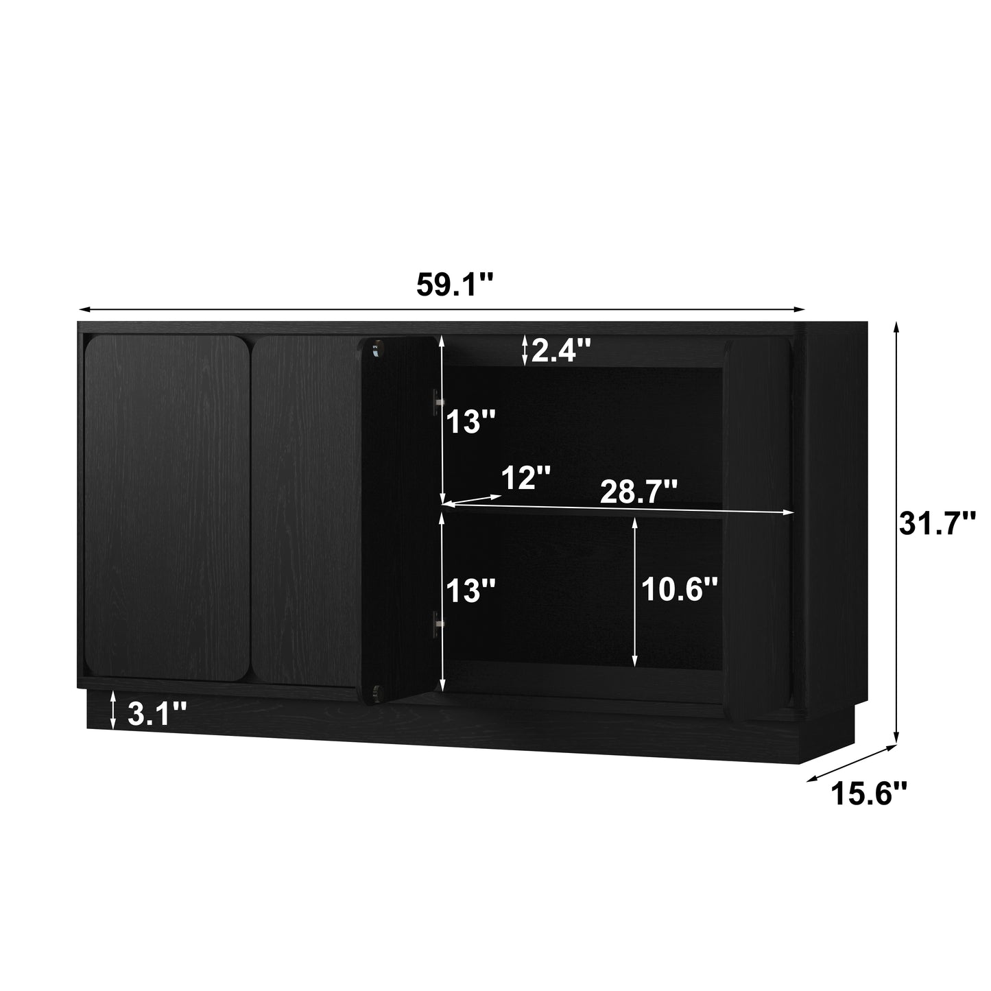 59.1-Inch Black 4-Door Sideboard Buffet Cabinet with Adjustable Shelves