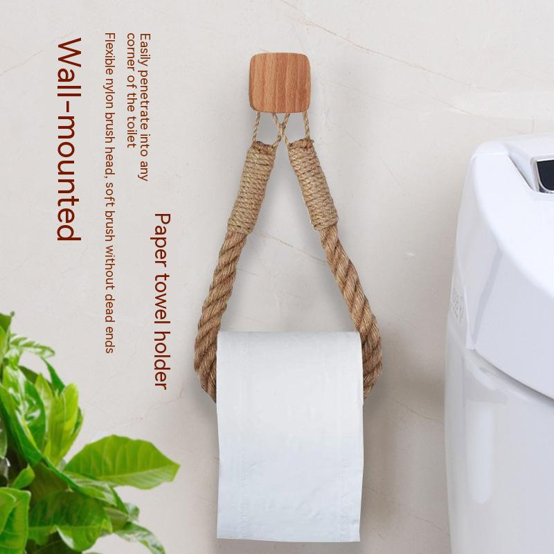 Hemp Rope Storage Towel Rack Solid Wood Wall Mount Home Organization