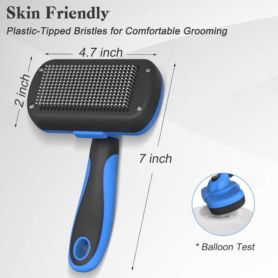 Self Cleaning Slicker Brush for Dogs & Cats - Gentle Deshedding Grooming Tool - Blue