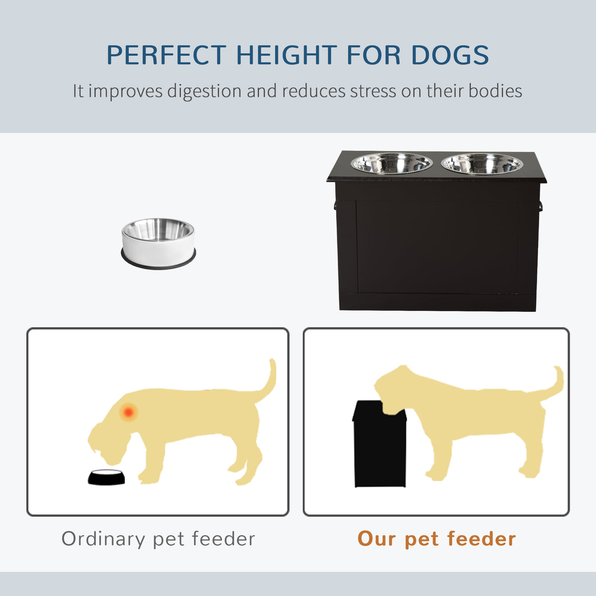 Elevated Pet Feeder Station with 2 Stainless Steel Bowls for Large Dogs - Coffee