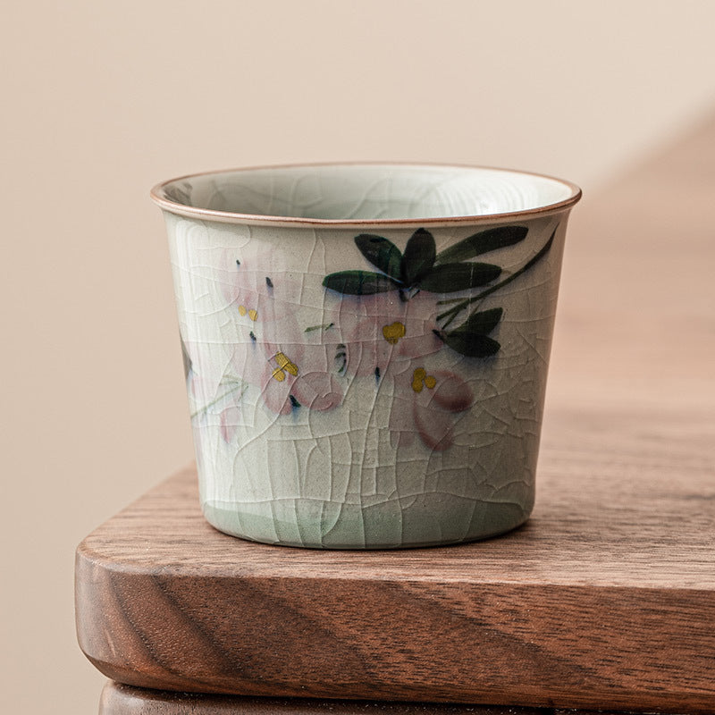Hand Drawn Magnolia Tea Cup - 85ml Porcelain Drinkware for Tea Enthusiasts