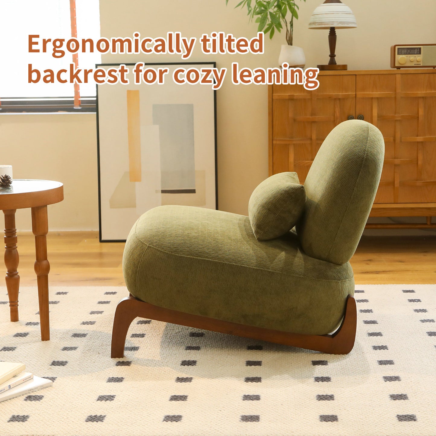 Green Velvet Accent Chair with Solid Wood Legs - Cozy Design