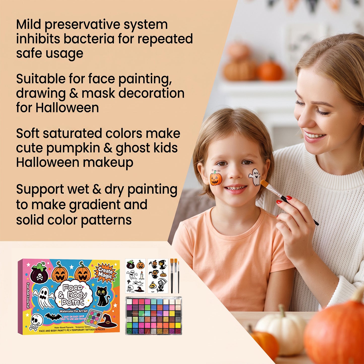 Kids Face Painting Set Natural Vibrant Colors Safe for Children Halloween