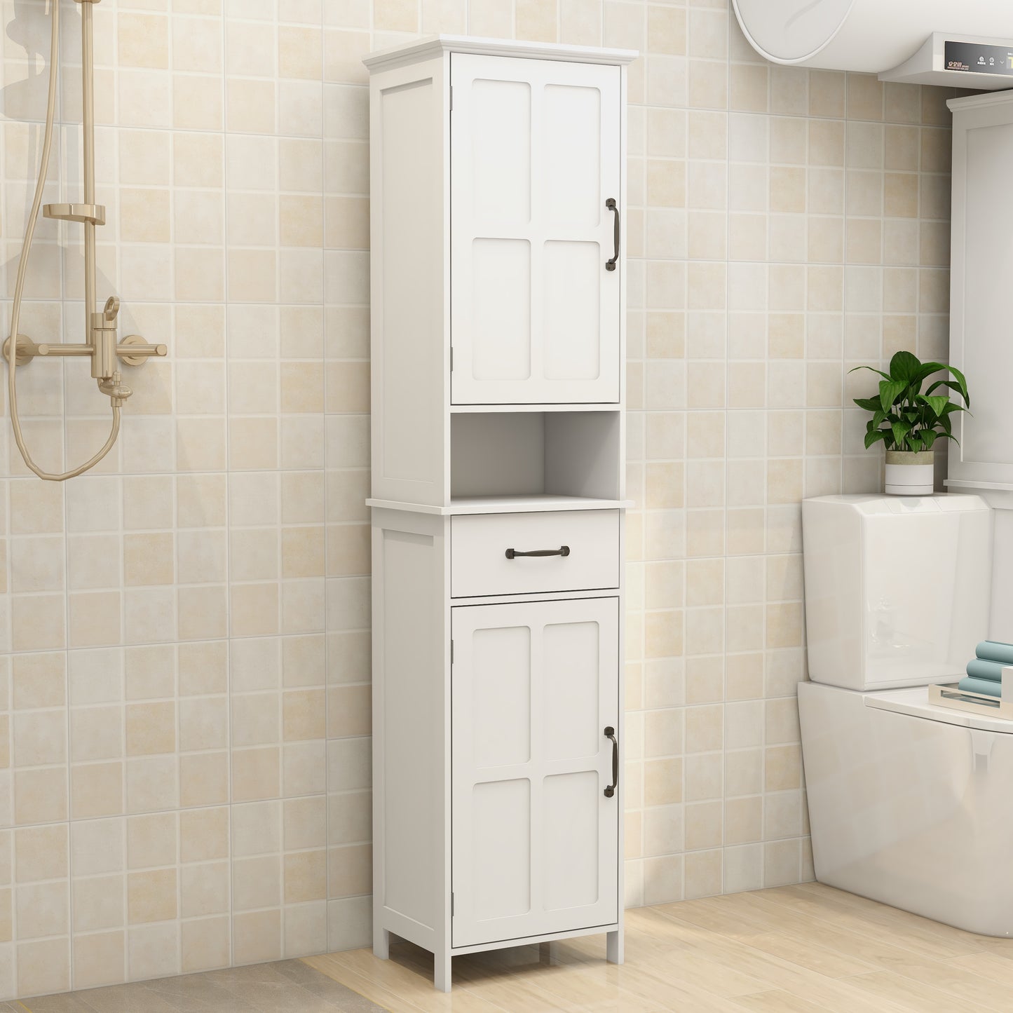 Narrow Slim Floor Standing Cabinet - 65'' Height, White