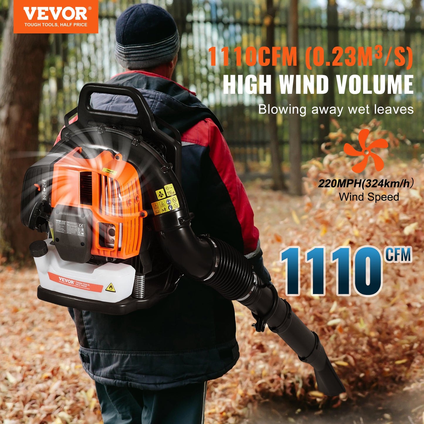 Gas Backpack Leaf Blower 62CC 1110CFM 220MPH Garden Power Equipment