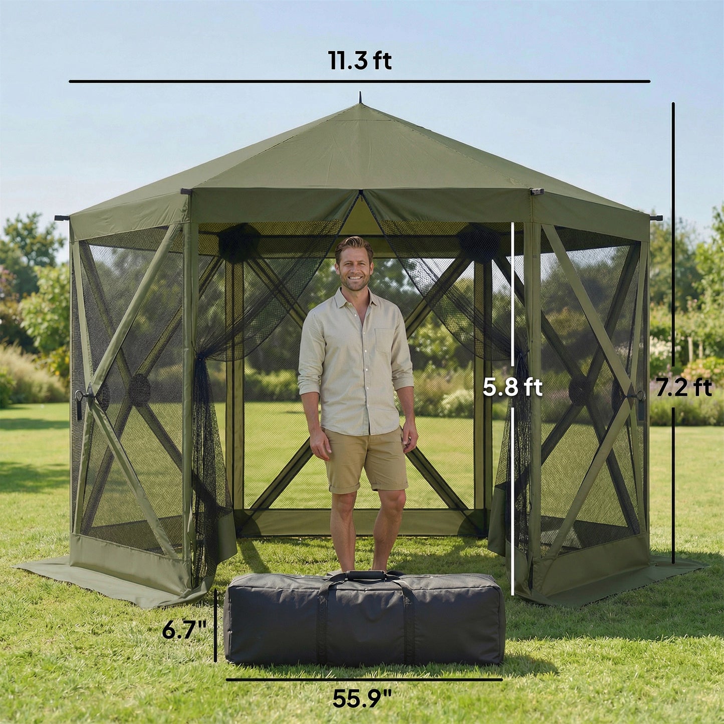 10x11 ft Pop Up Gazebo Screen Tent - Portable Camping Canopy with Net