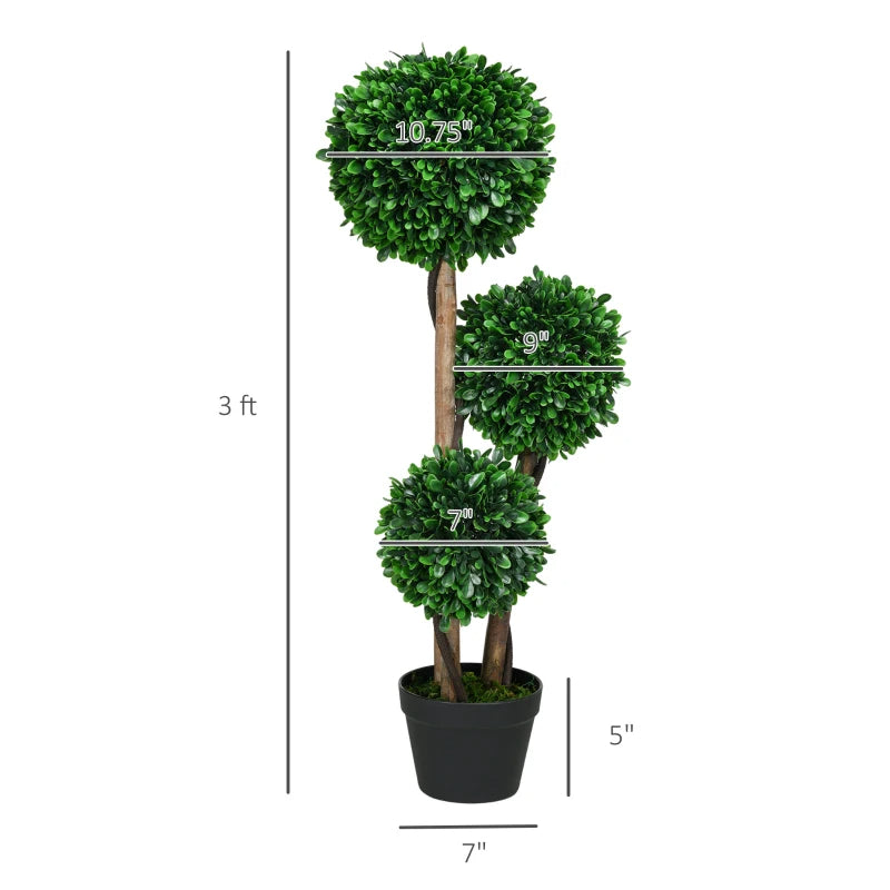 3ft Artificial Boxwood Tree with Sandalwood Leaves and Pot - Indoor Outdoor Topiary