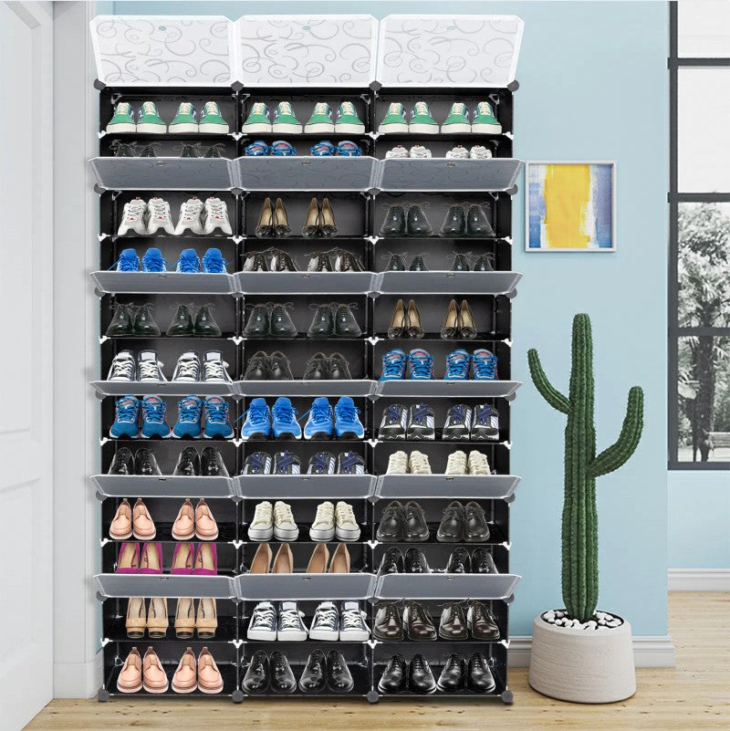12 Layer Portable 72 Pairs Shoe Rack Storage 36 Grid Tower Cabinet
