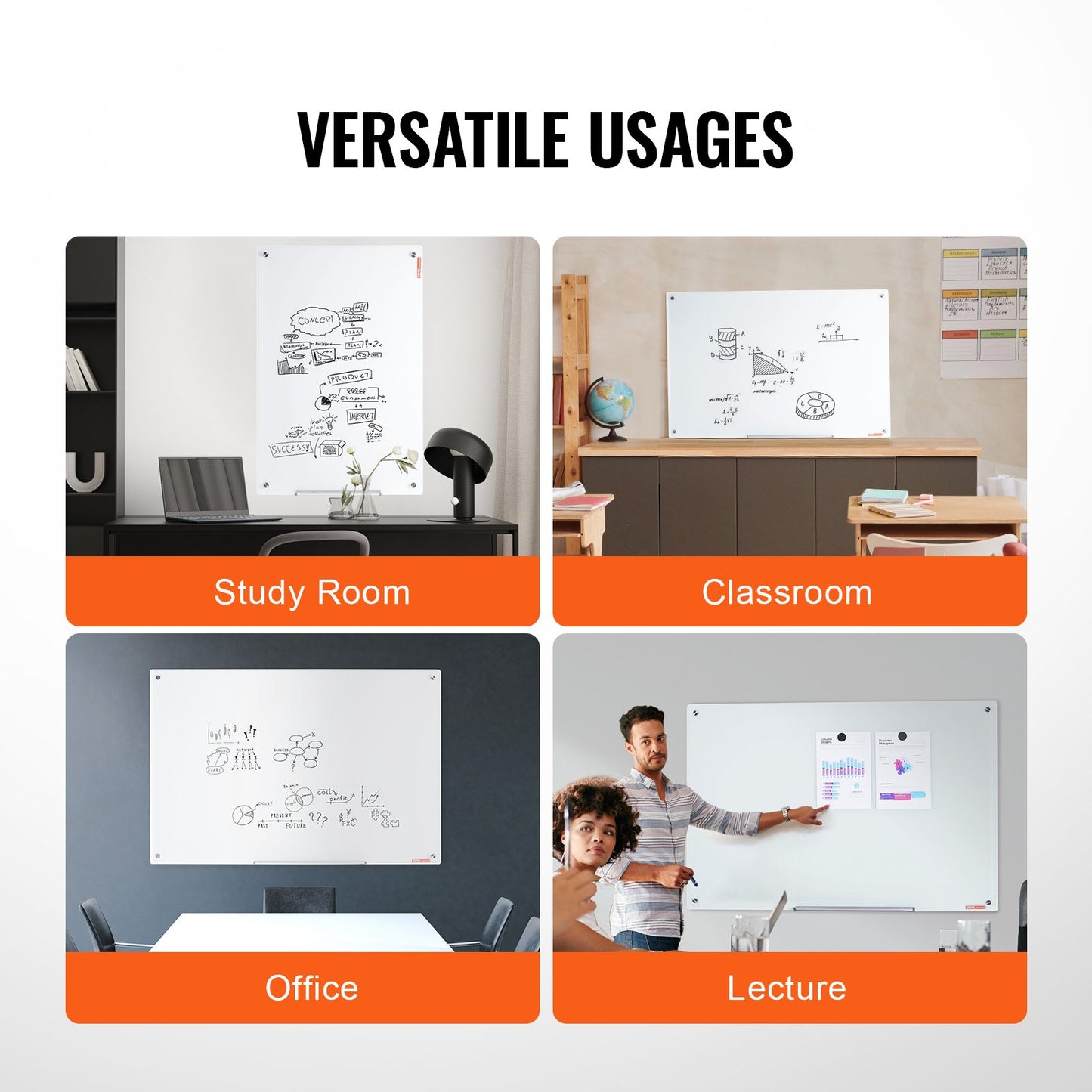 Magnetic Glass Whiteboard 48'x32' - Frameless Dry Erase Board