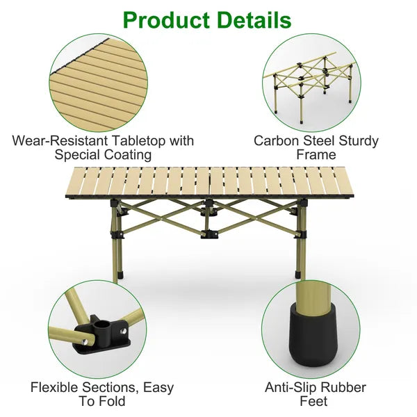 Portable Folding Camping Table - Heavy Duty Carbon Steel, L120x55CM