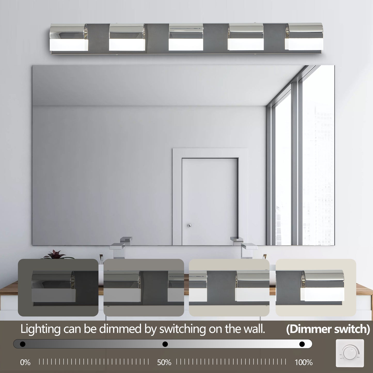 5-Light Modern LED Bathroom Vanity Lighting - Over Mirror