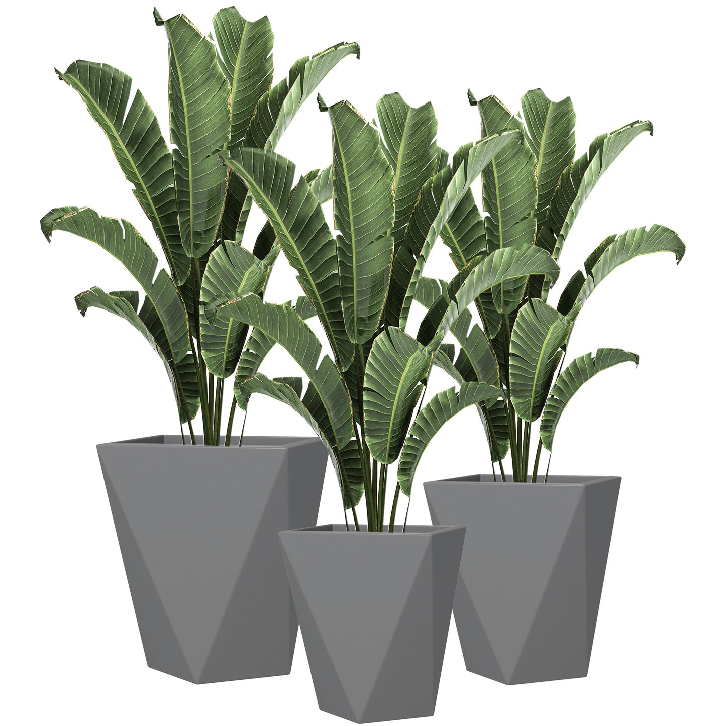 Stackable Garden Planters Set of 3 Tall Magnesium Oxide Pots with Drainage Holes - Gray