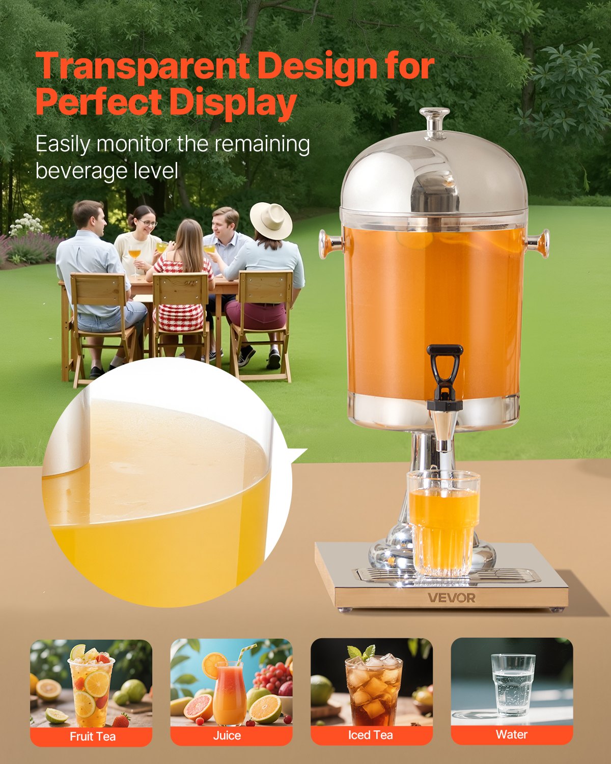 2.1 Gallon Beverage Dispenser with Spigot and Tray - Natural
