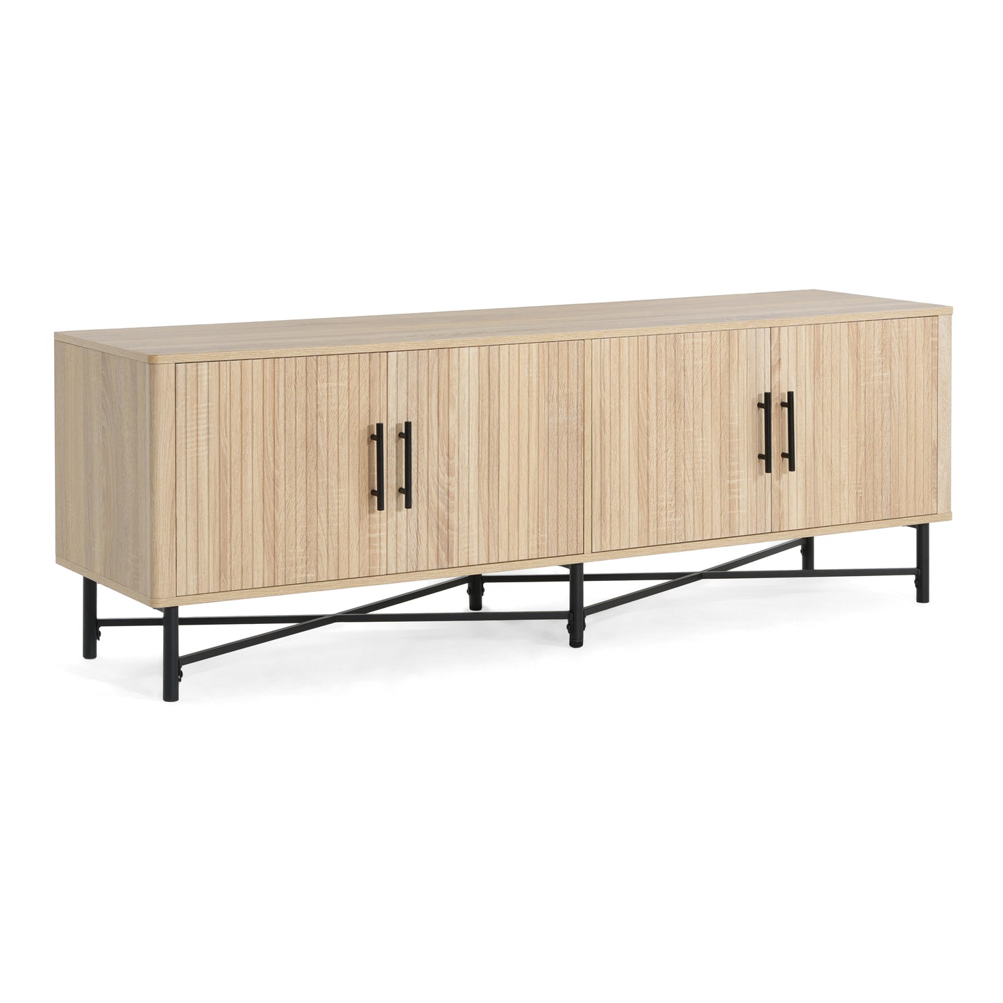 4-Door TV Cabinet with Adjustable Shelves - Natural