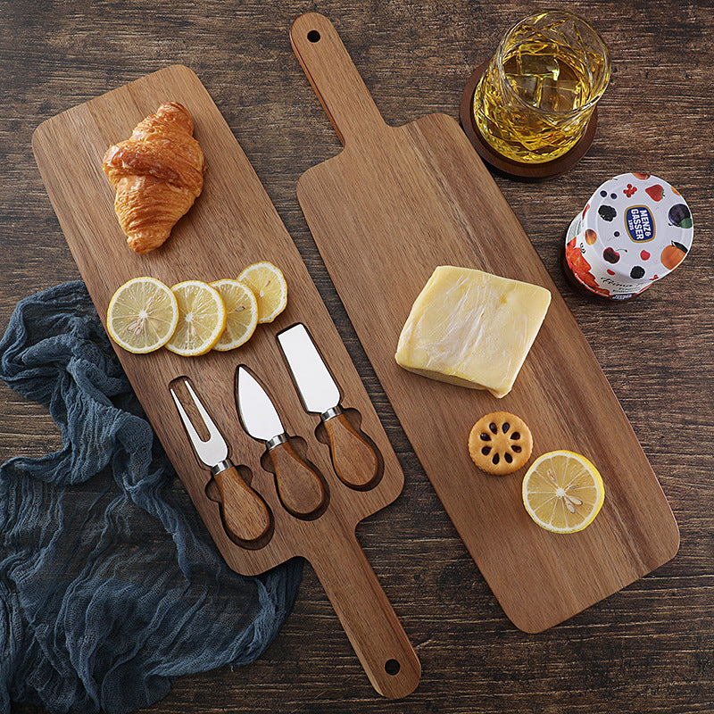 Cheese Plate with Knife Set - Modern Wooden Serving Board & 3 Utensils