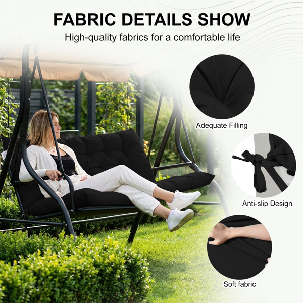 70-Inch Waterproof Outdoor Swing Cushion - 4 Inch Thick, Black