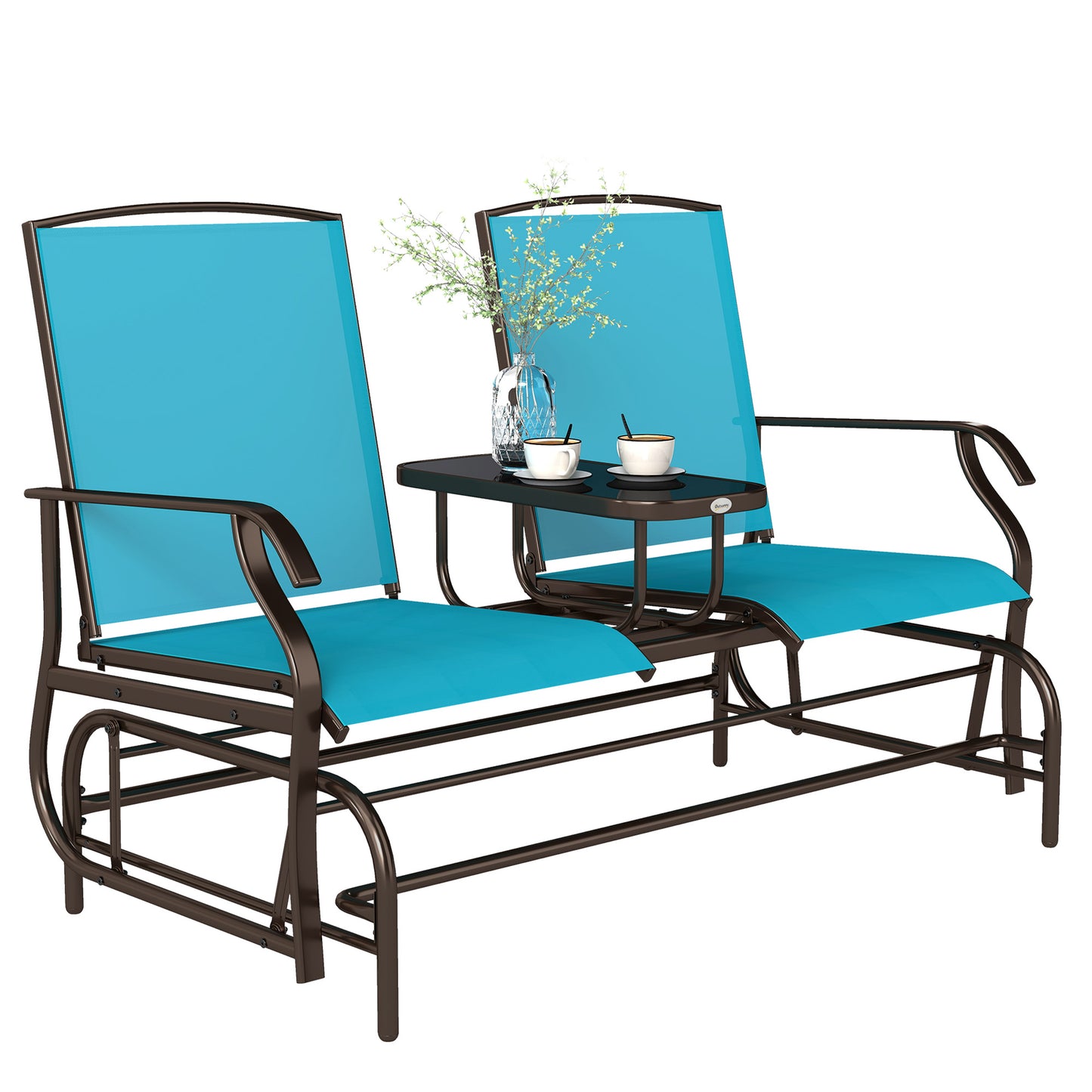 Two-Person Outdoor Glider Bench with Mesh Fabric - Blue