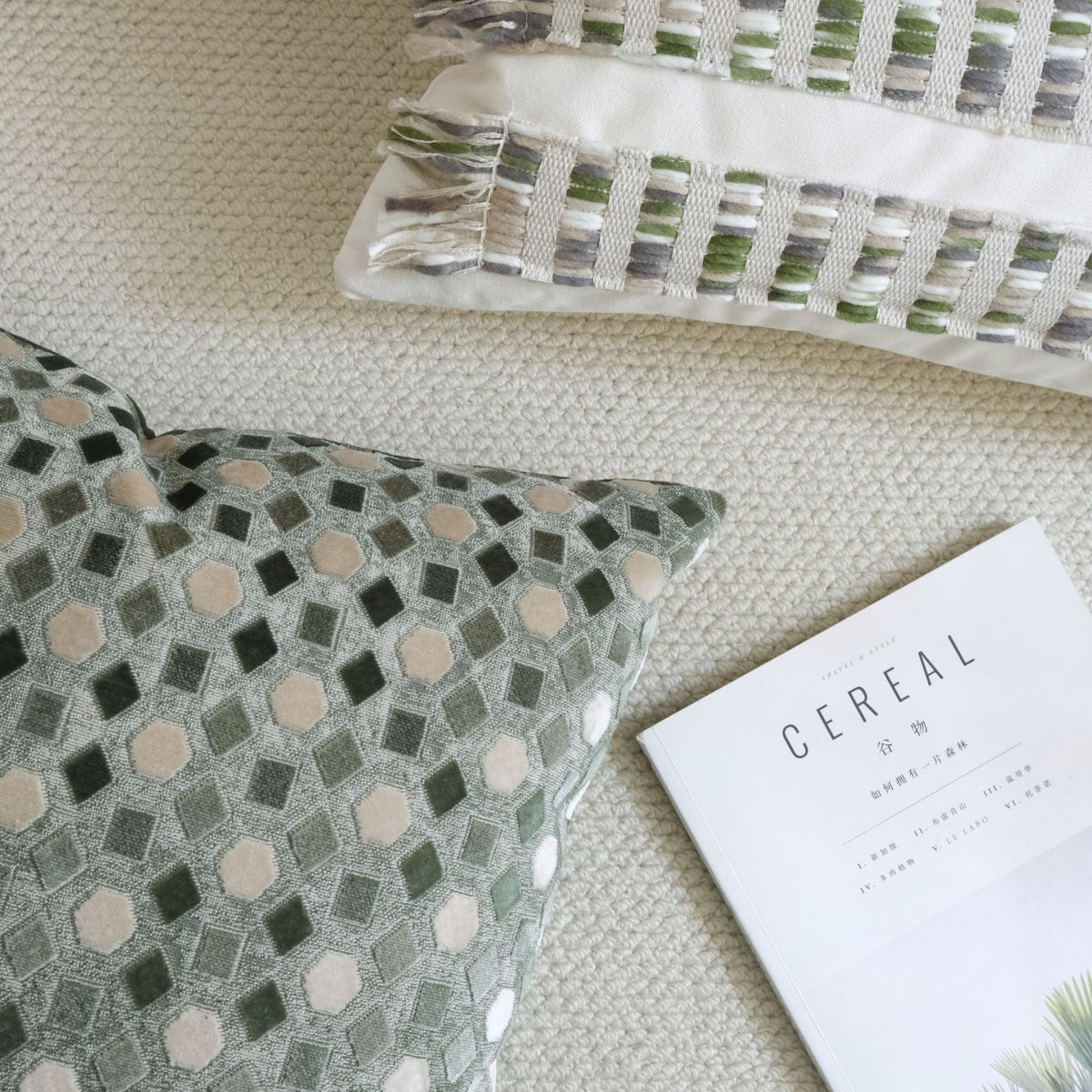 Green Toned Drawstring Cushion Cover - Coarse Linen Backrest Pillow