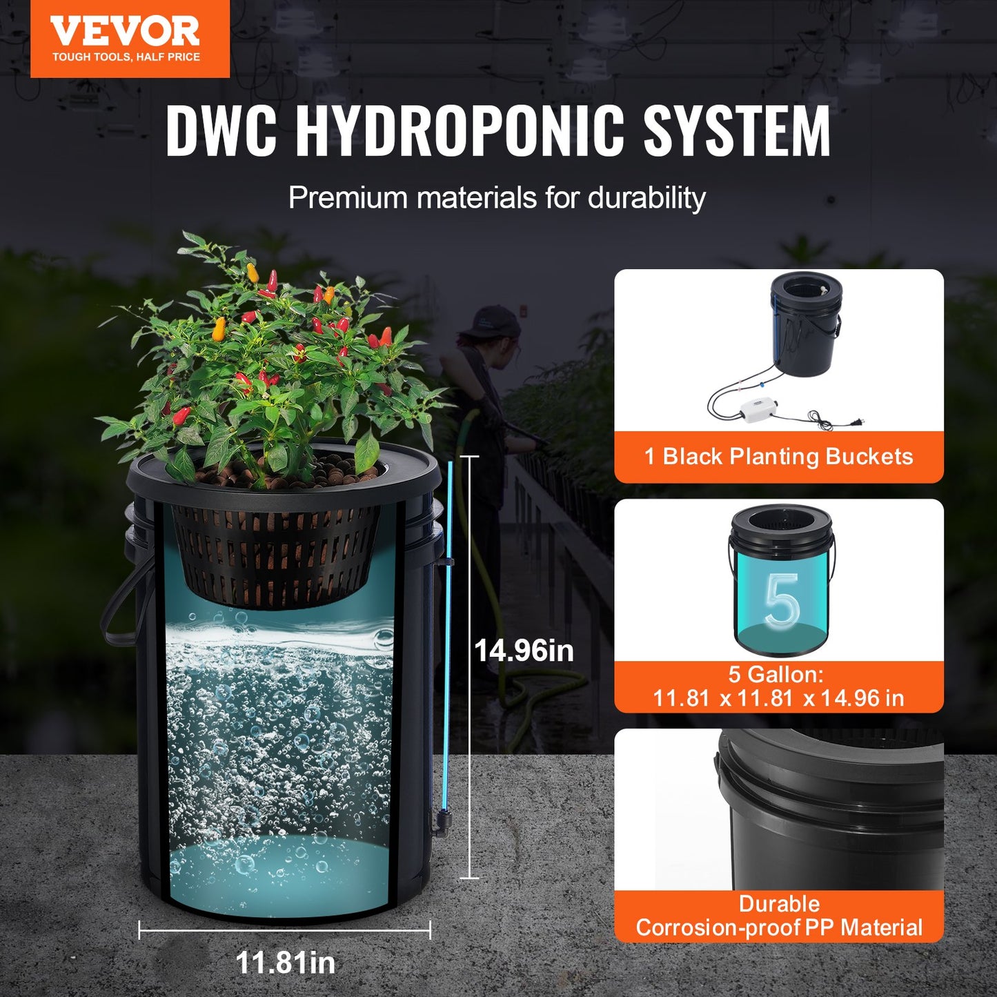 5Gal Deep Water Culture Hydroponic Grow System with Top Drip and Air Pump