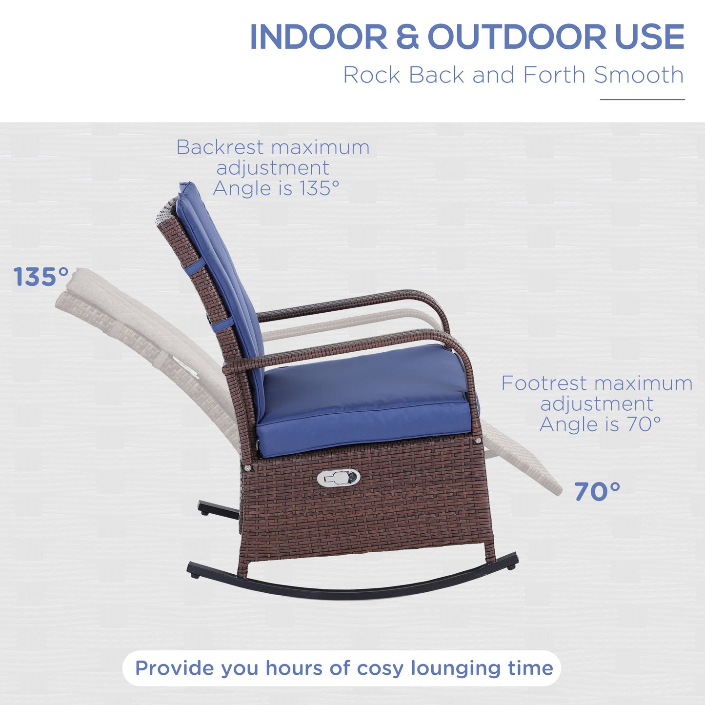 Outdoor Rattan Wicker Rocking Chair with Cushion & Footrest