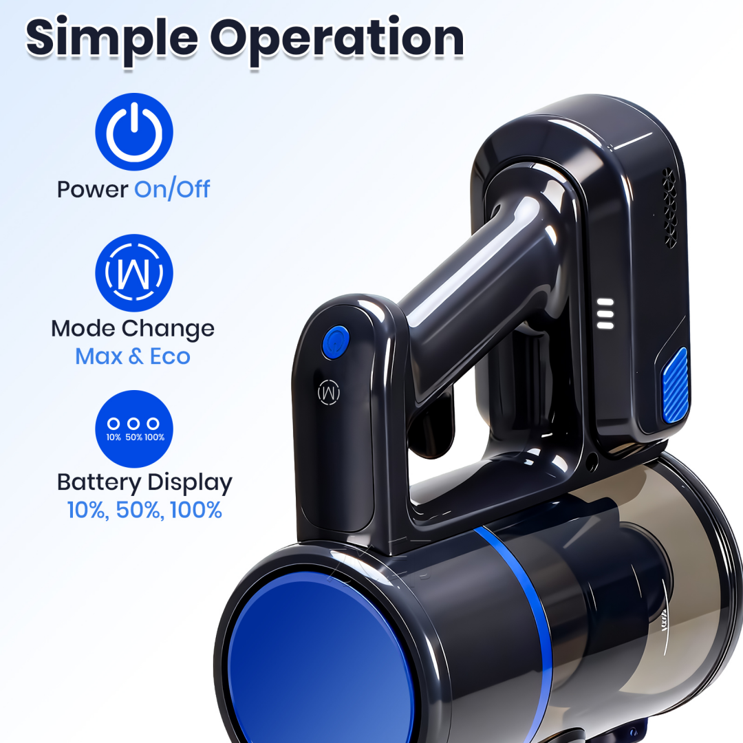 Cordless Stick Vacuum Cleaner with LED Light - Black & Blue
