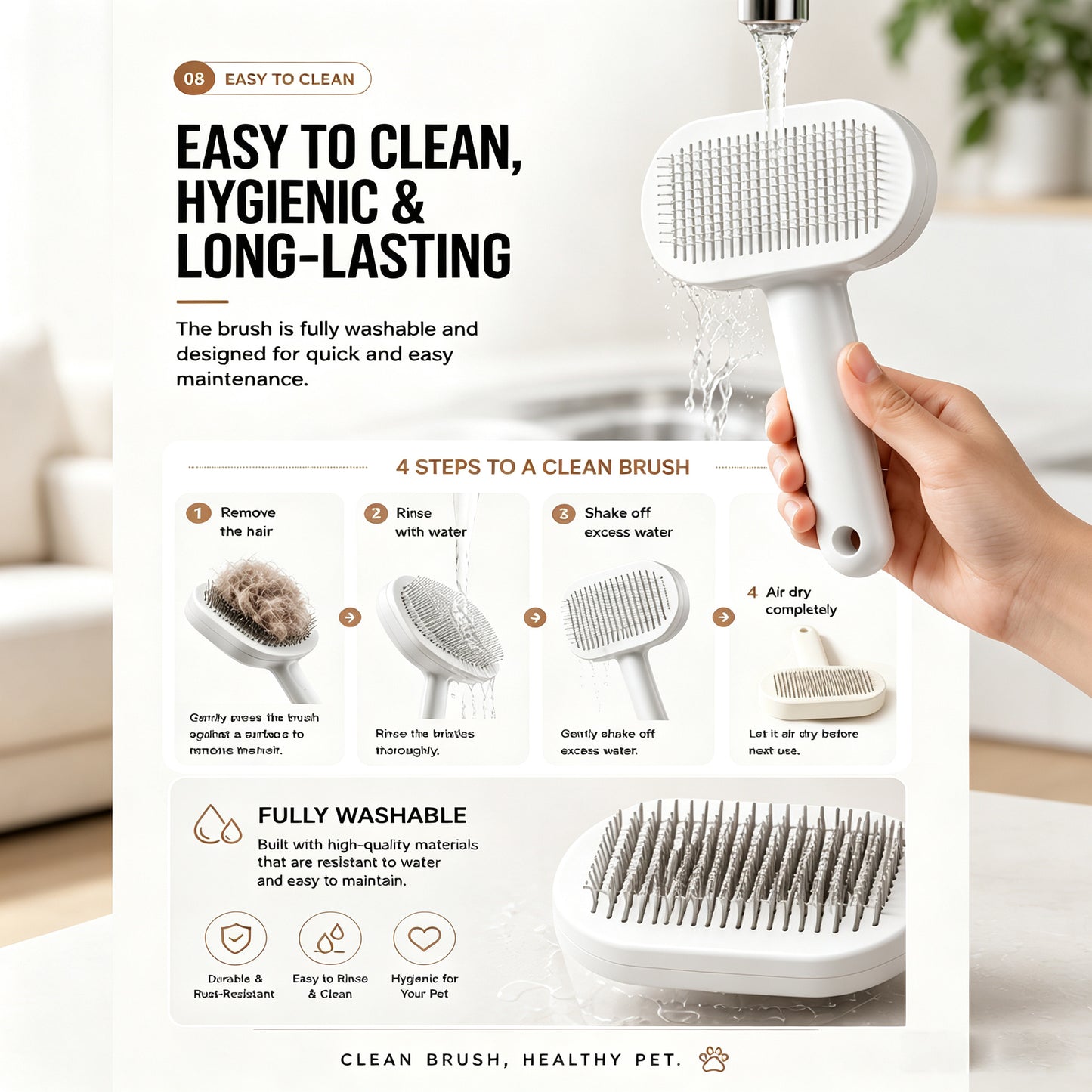 Pet Self-Cleaning Slicker Brush for Cats & Dogs - Gentle Deshedding Tool White