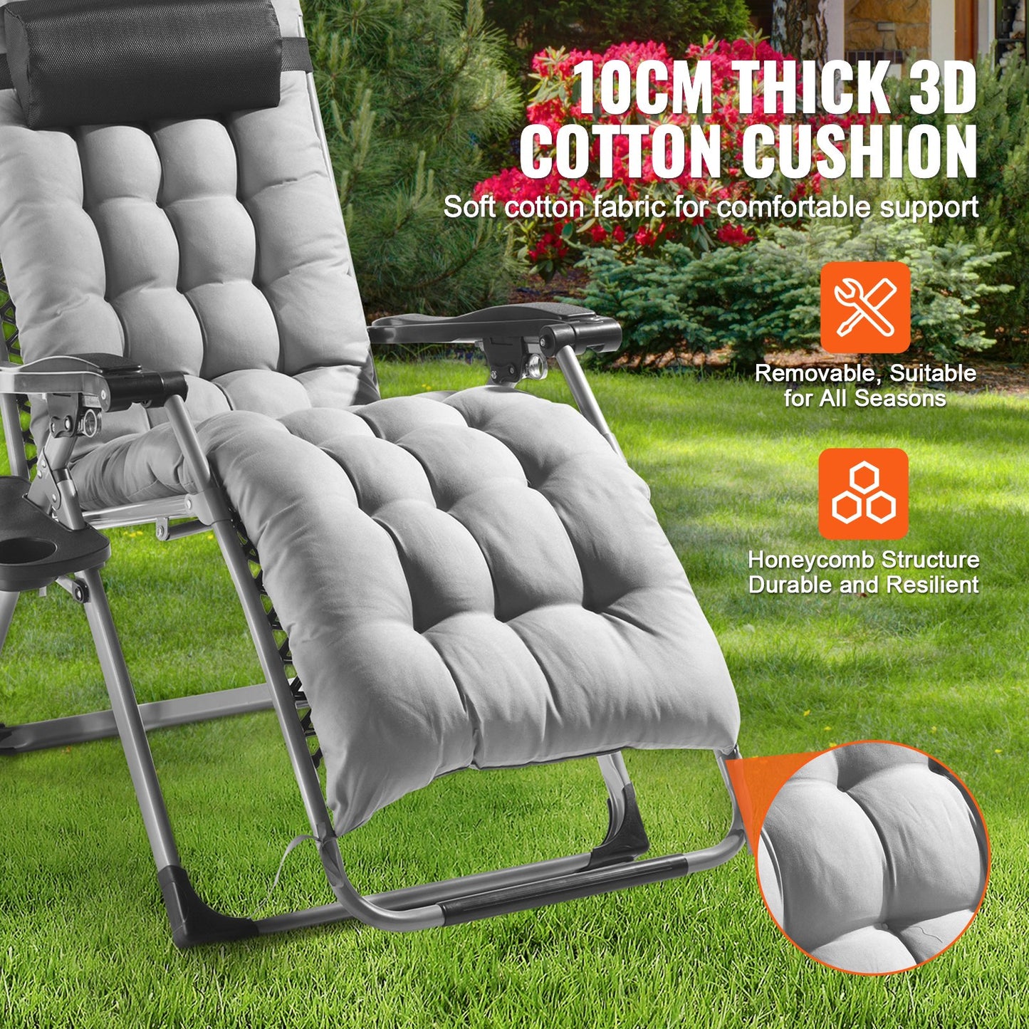 Outdoor Zero Gravity Lounge Chair 26-Inch Support & Adjustable Recline in Grey