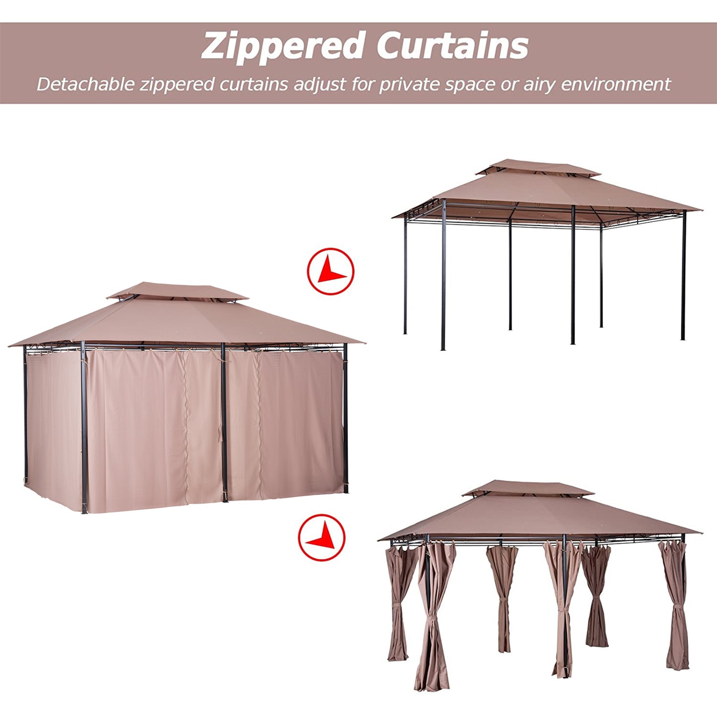 10x13 Outdoor Gazebo Canopy with Curtains and Vented Roof
