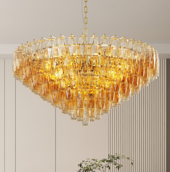14-Light Gold Modern Round Chandelier with Smoke Glass Design