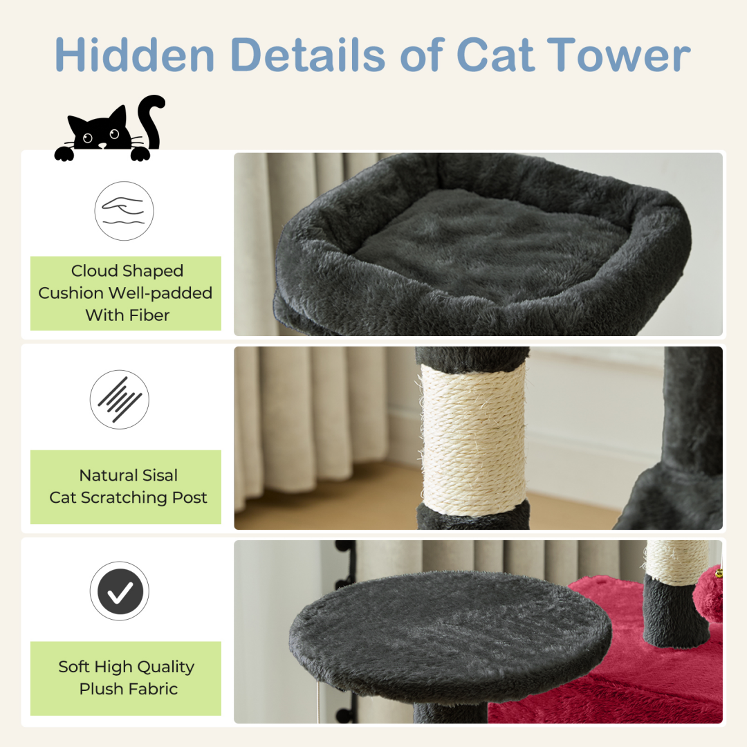 44-Inch Multi-Level Cat Tree Tower with Scratching Posts, Platforms & Hammock
