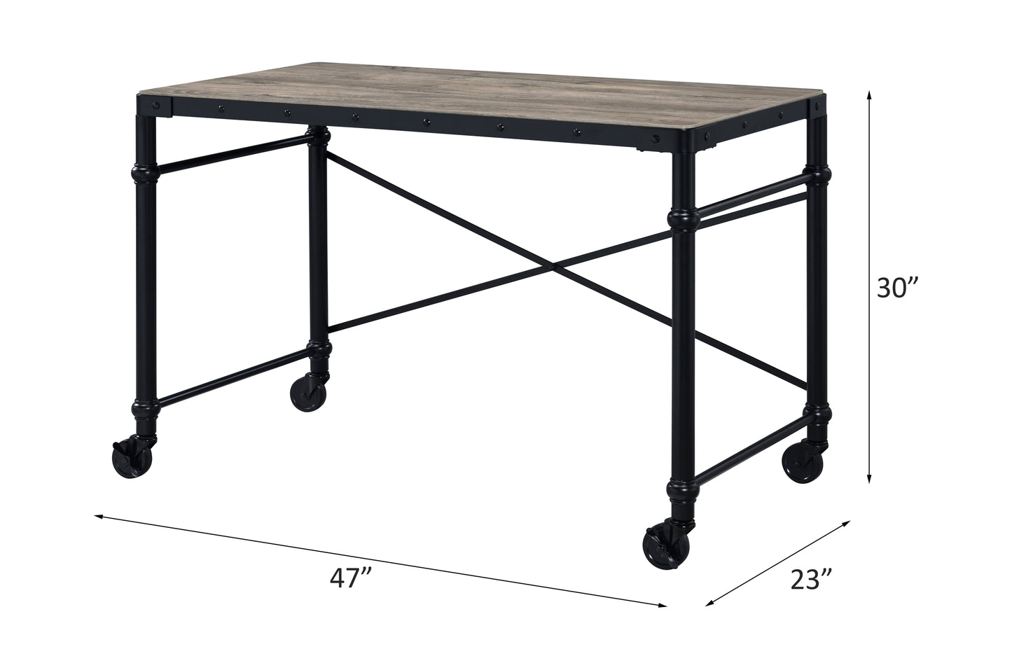 Rustic Oak & Black Finish Writing Desk - Mobile Design