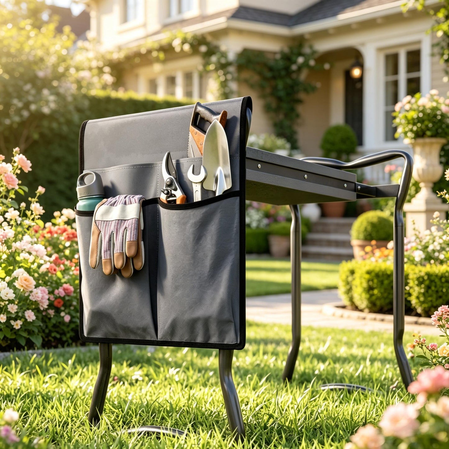 2-in-1 Garden Kneeler and Seat with EVA Pad and Tool Pouch - Grey