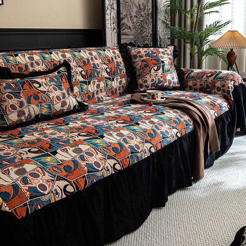 Vintage Style Sofa Cover Non-slip Couch Slipcover with Elegant Pattern