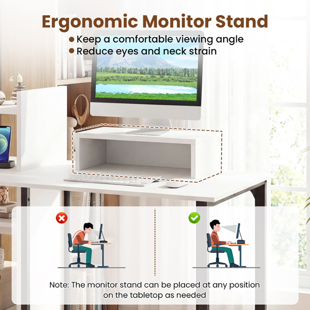 Computer Desk With Charging Station And Ergonomic Monitor Stand