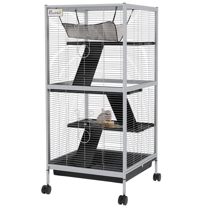 Rolling Small Animal Cage with Hammock for Ferrets, Chinchillas, Kittens - White