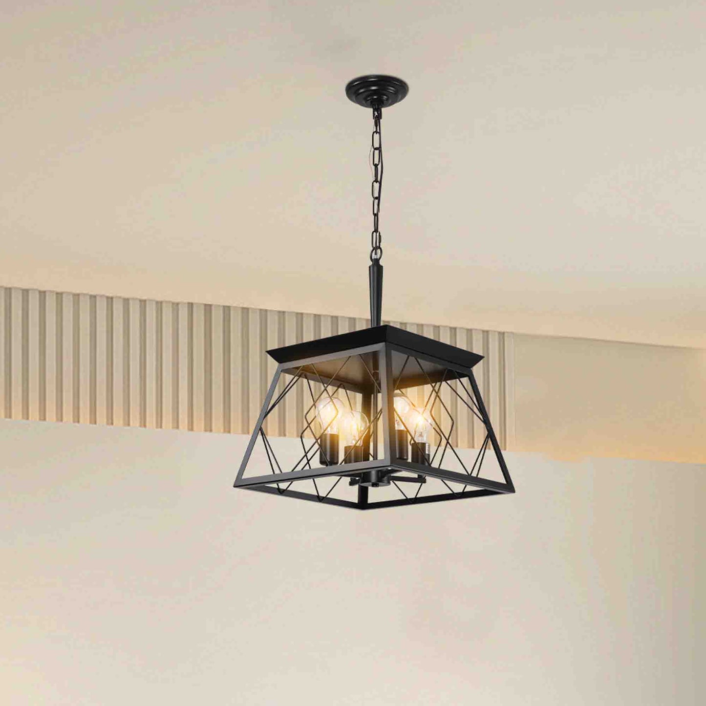 16-Inch Black Industrial 4-Light Pendant Chandelier - Adjustable