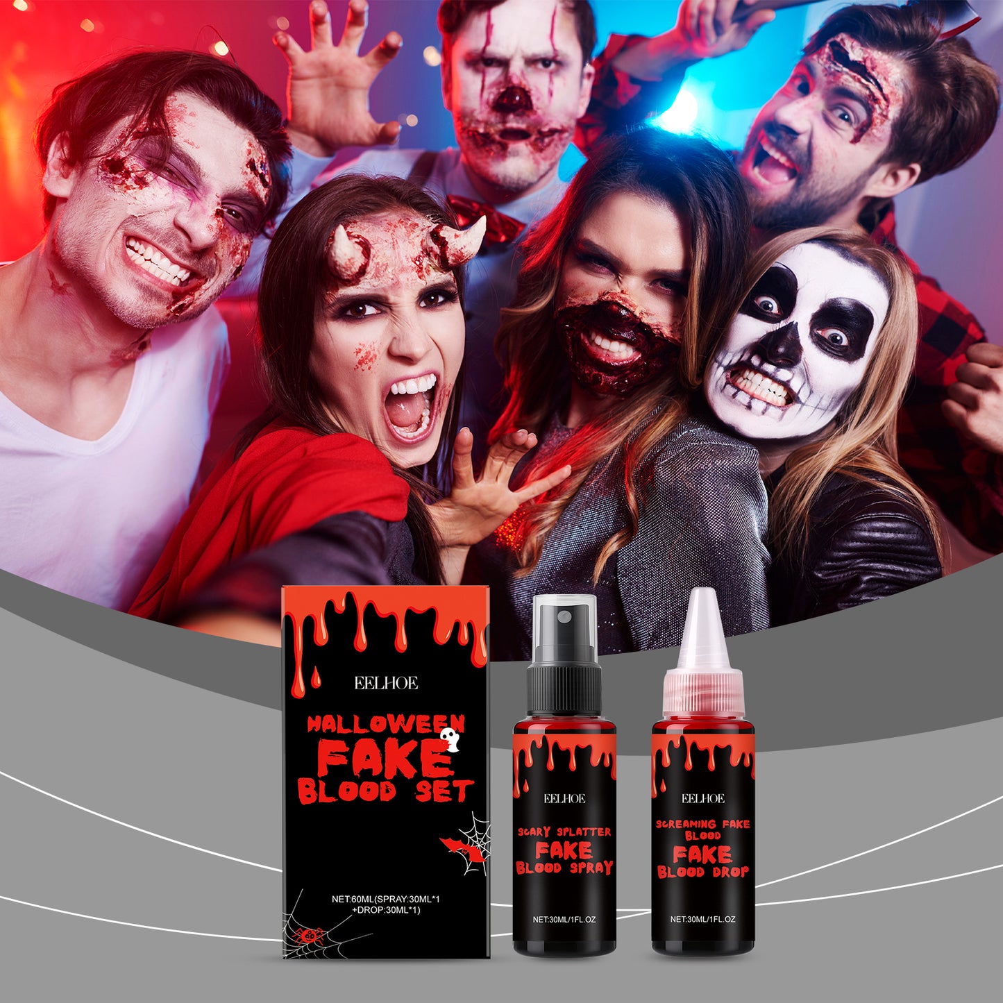 Halloween Fake Blood Makeup Set - Realistic Spray & Drop Effects