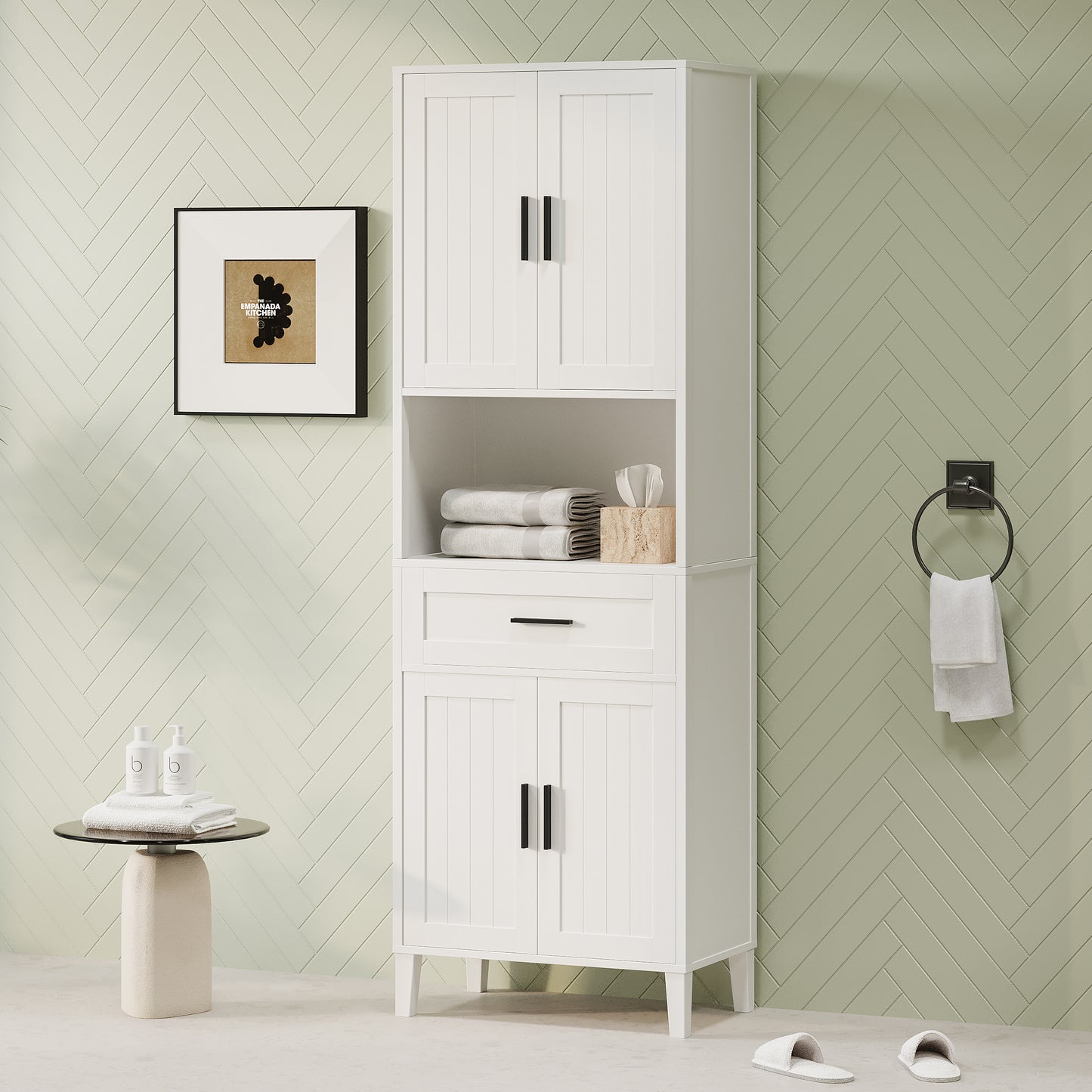70.9" High Freestanding Bathroom Cabinet with 2 Cabinets & Drawer