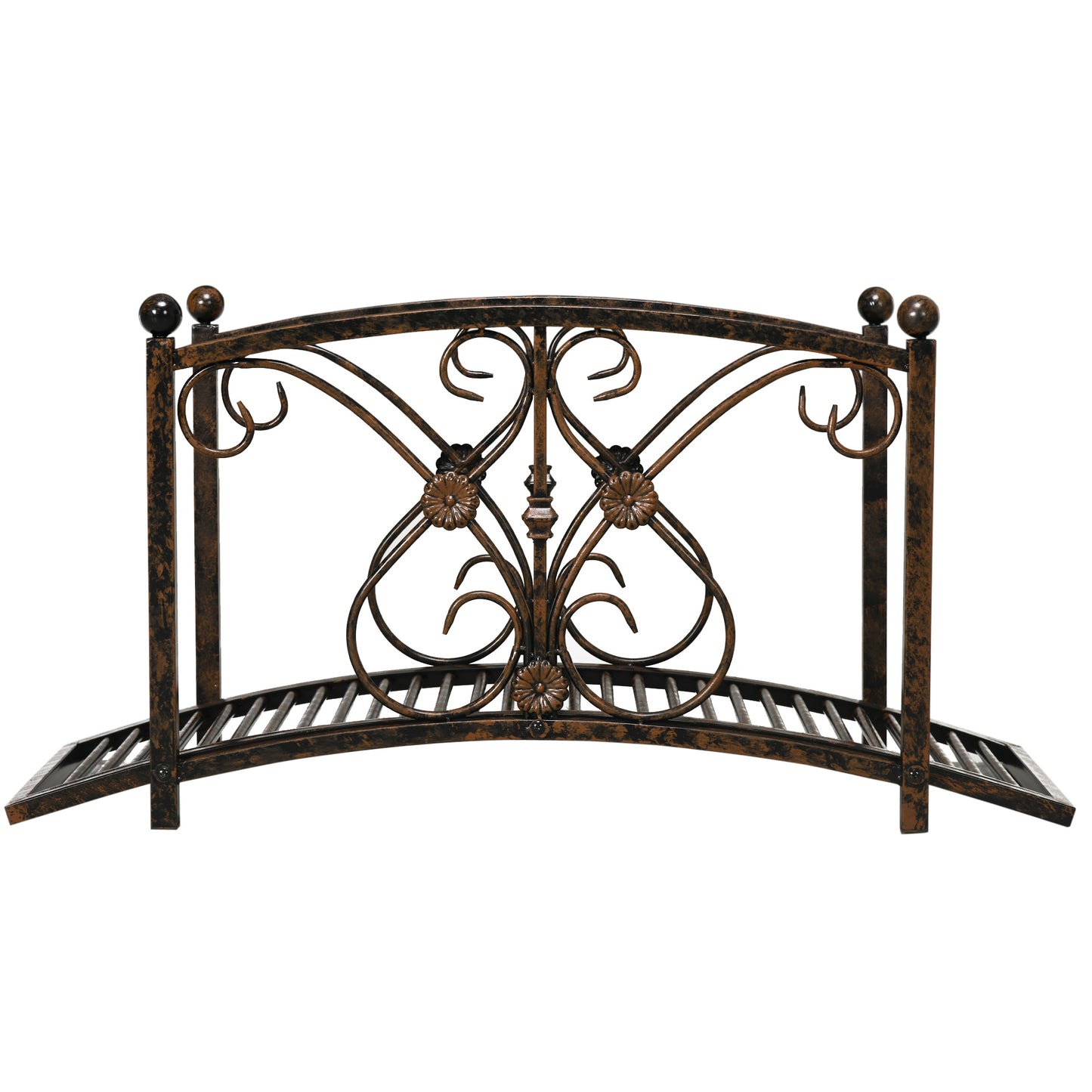 Metal Garden Bridge with Safety Railings - Vintage Style Pond Footbridge Brown
